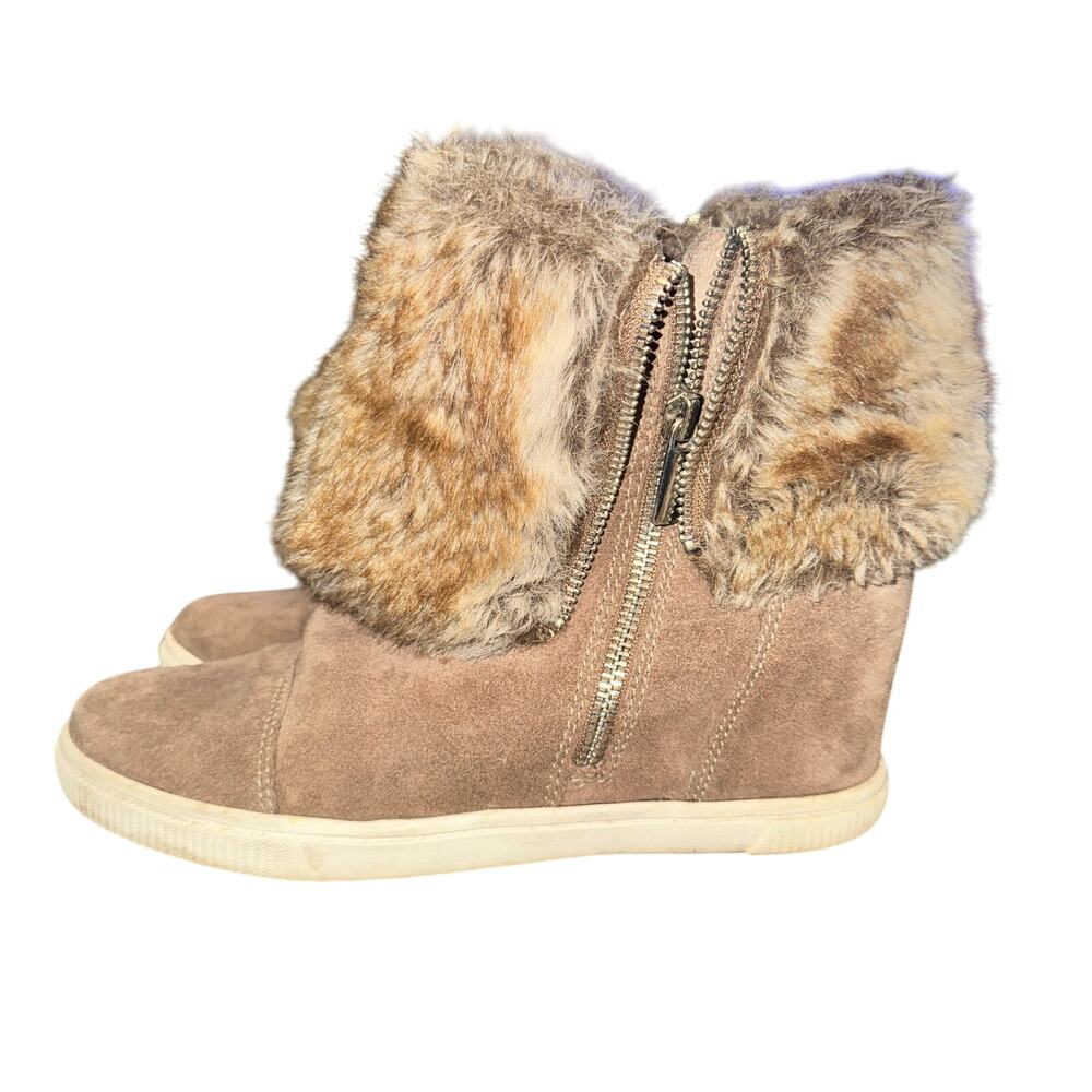 Aerosoles City Street Wedge Boot Women's Size 6.5 M Tan Leather Faux Fur Lined